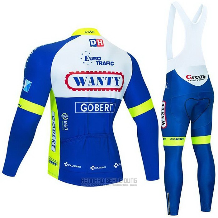 2021 Fahrradbekleidung Wanty-Gobert Cycling Team Blau Wei Gelb Trikot Langarm und Tragerhose